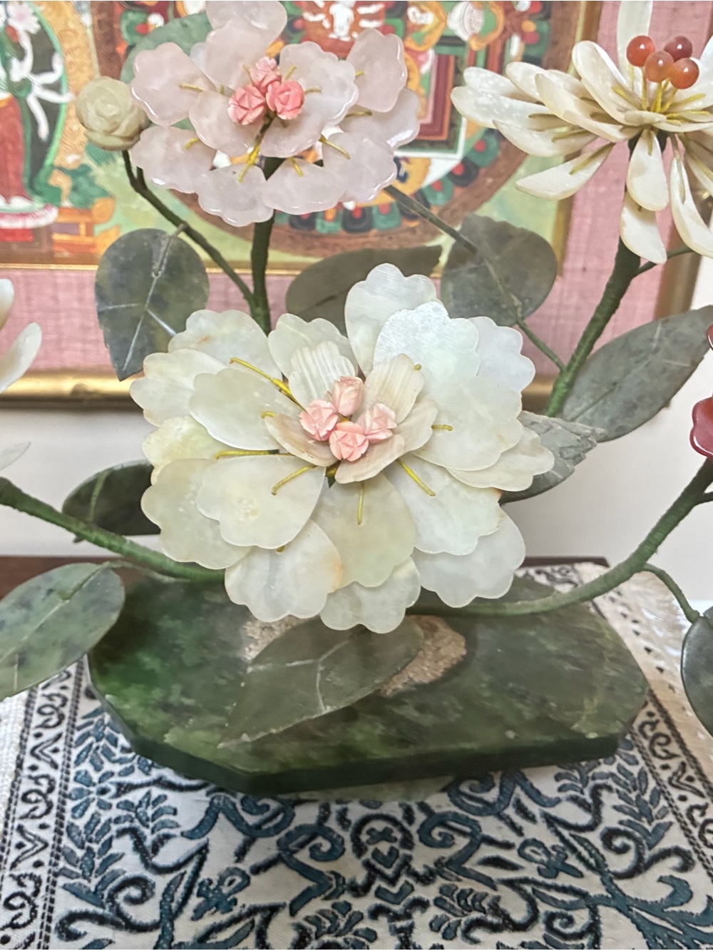 Jade glass Multicolor Stone Flower Sculpture decor accent plant - Picture 6 of 10